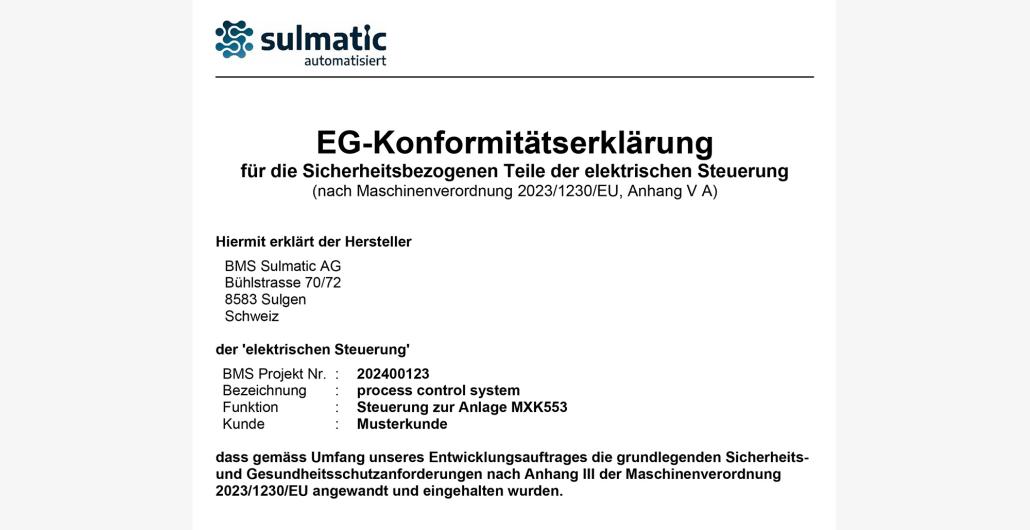  - Risikobeurteilung / CE-Konformität - BMS Sulmatic AG